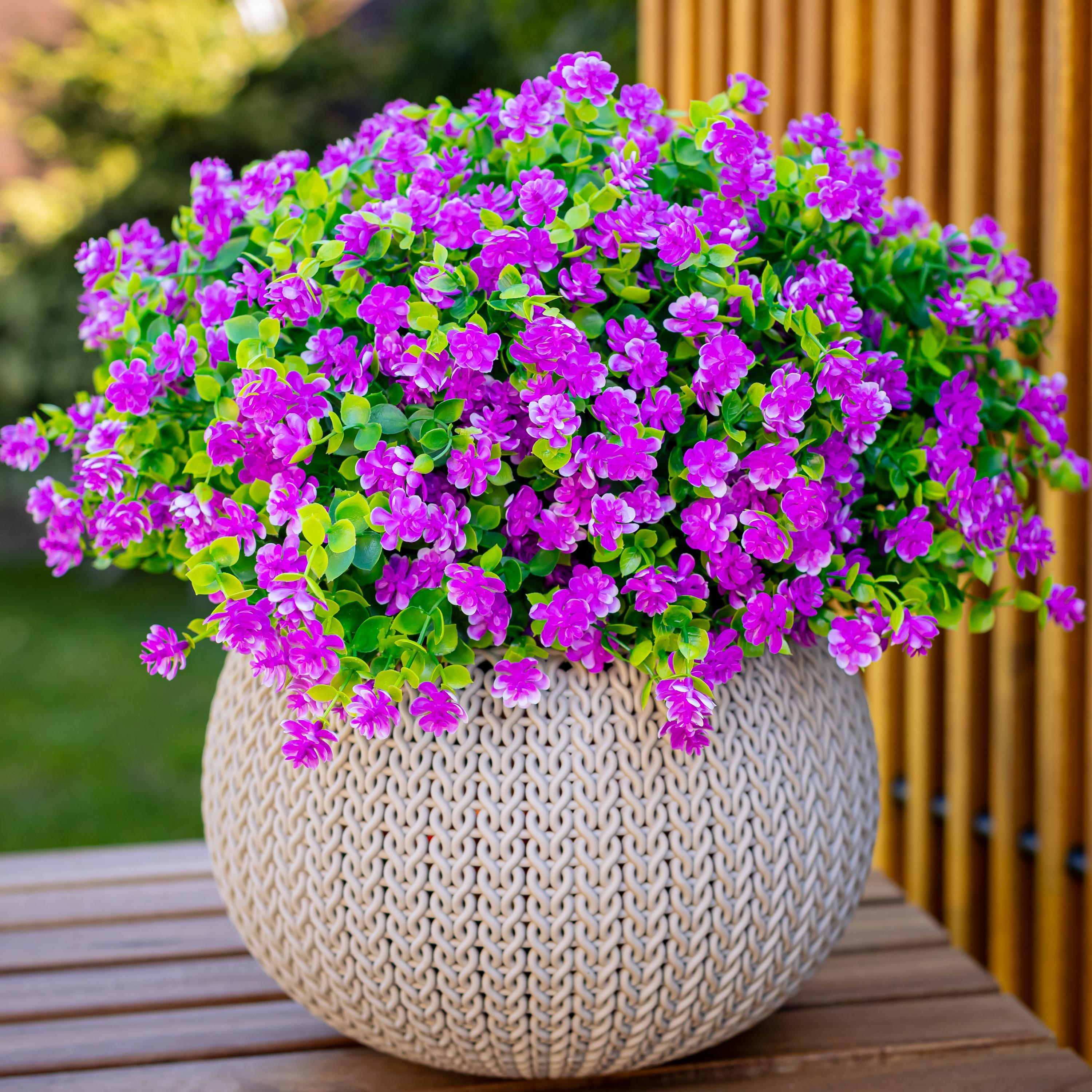 UV Resistant Magenta Artificial Flowers: Outdoor Greenery Shrubs