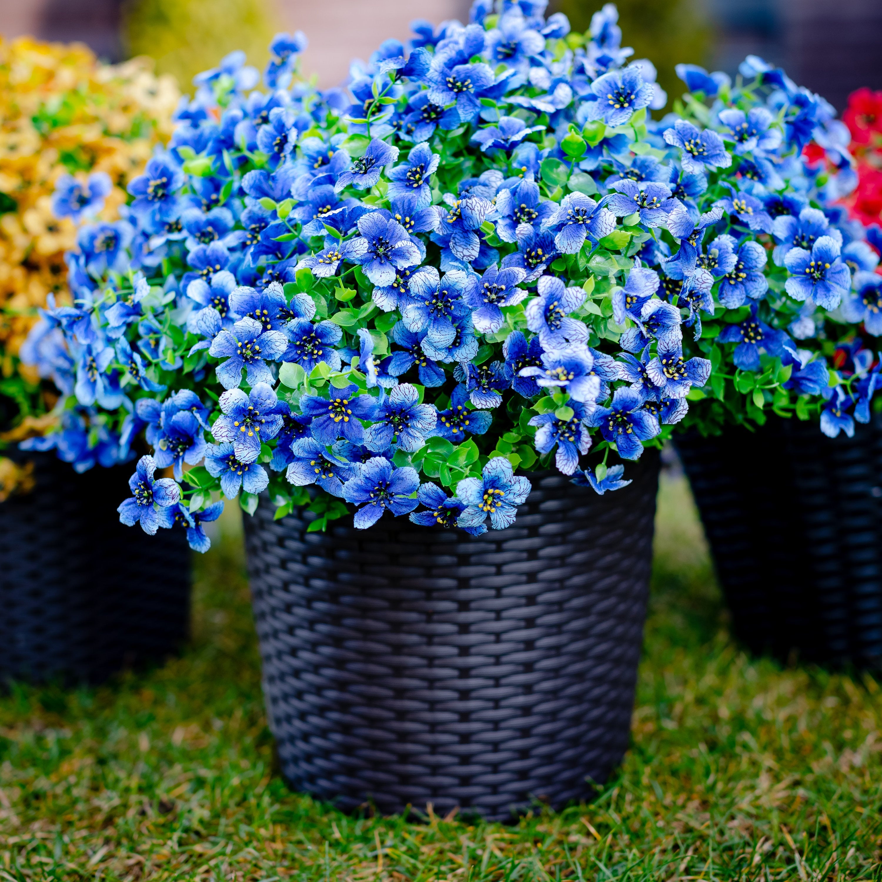 UV Resistant Blue Artificial Flowers: Outdoor Faux Shrubs
