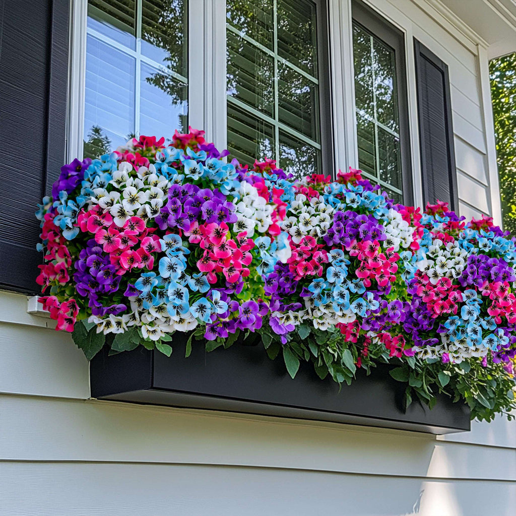 UV Resistant Artificial Pansies: Multi Color Faux Outdoor Flowers