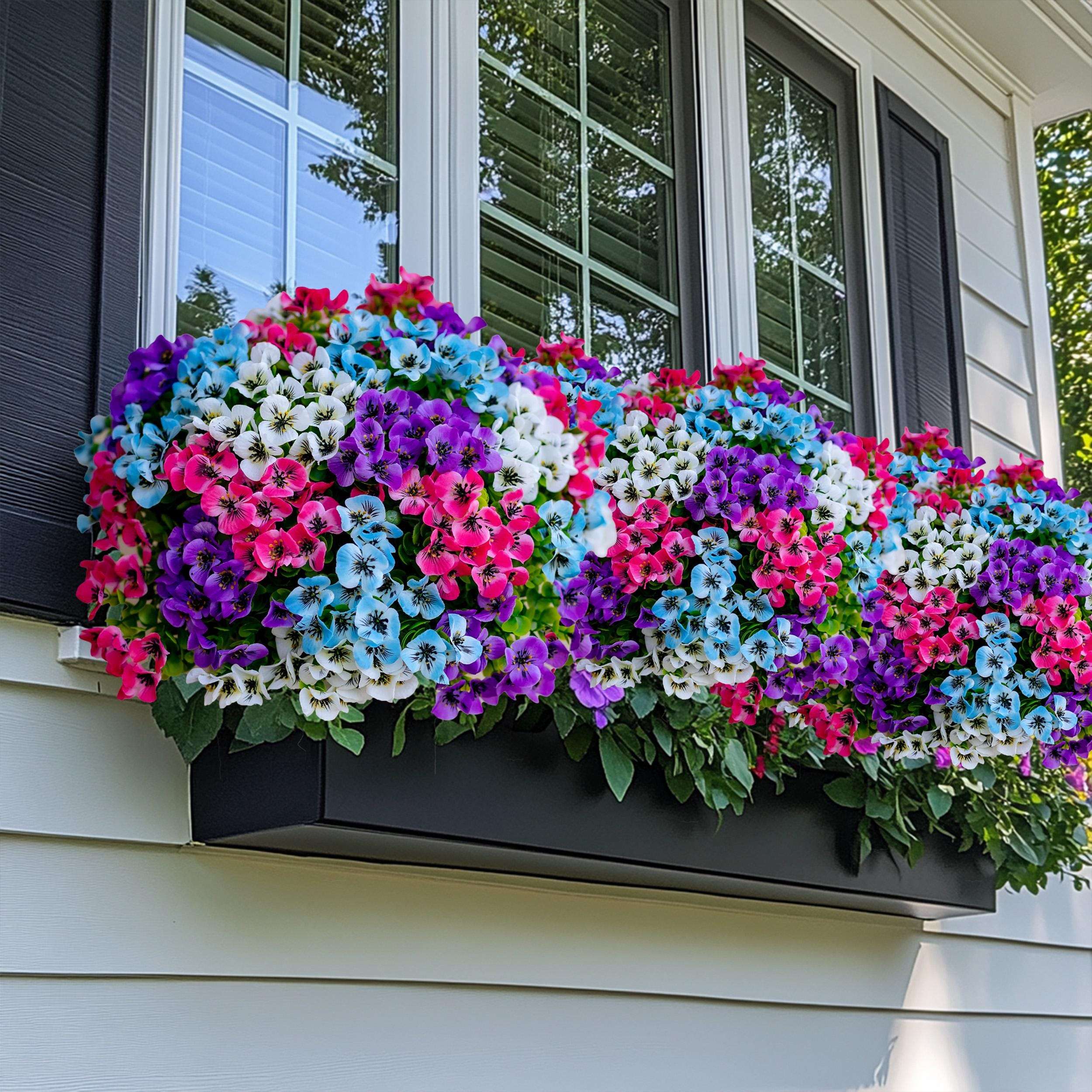 UV Resistant Artificial Pansies: Multi Color Faux Outdoor Flowers