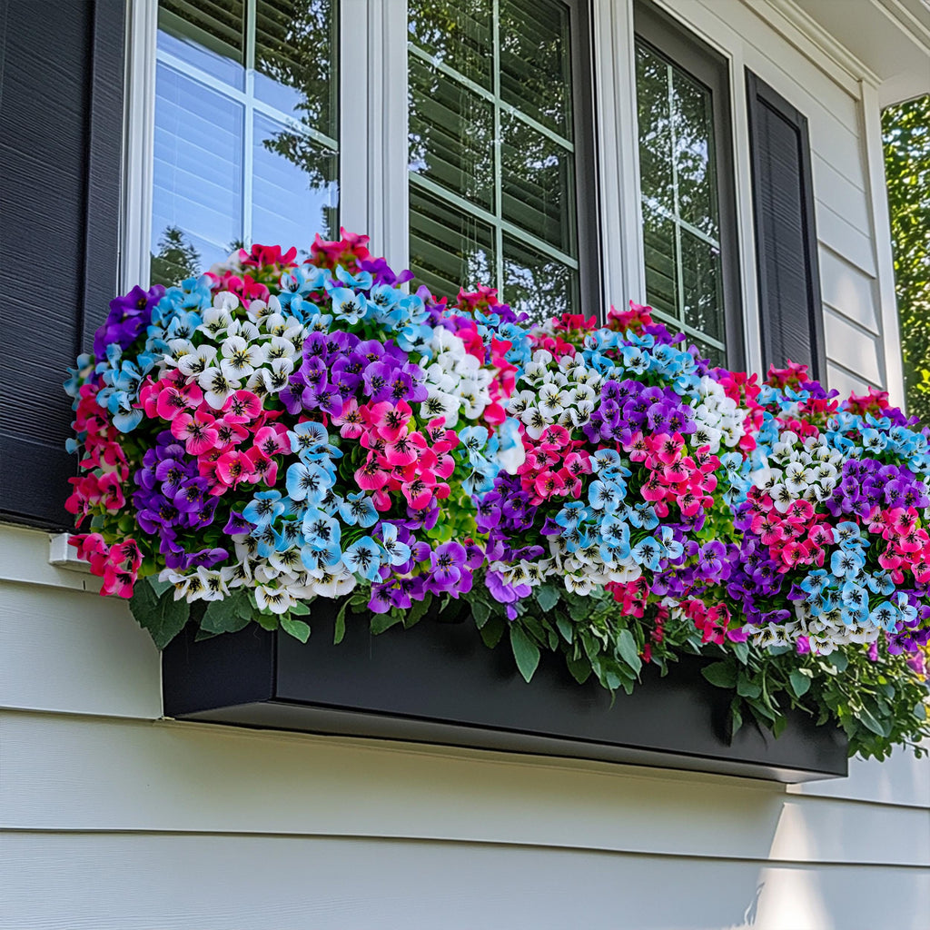 UV Resistant Artificial Pansies: Multi Color Faux Outdoor Flowers