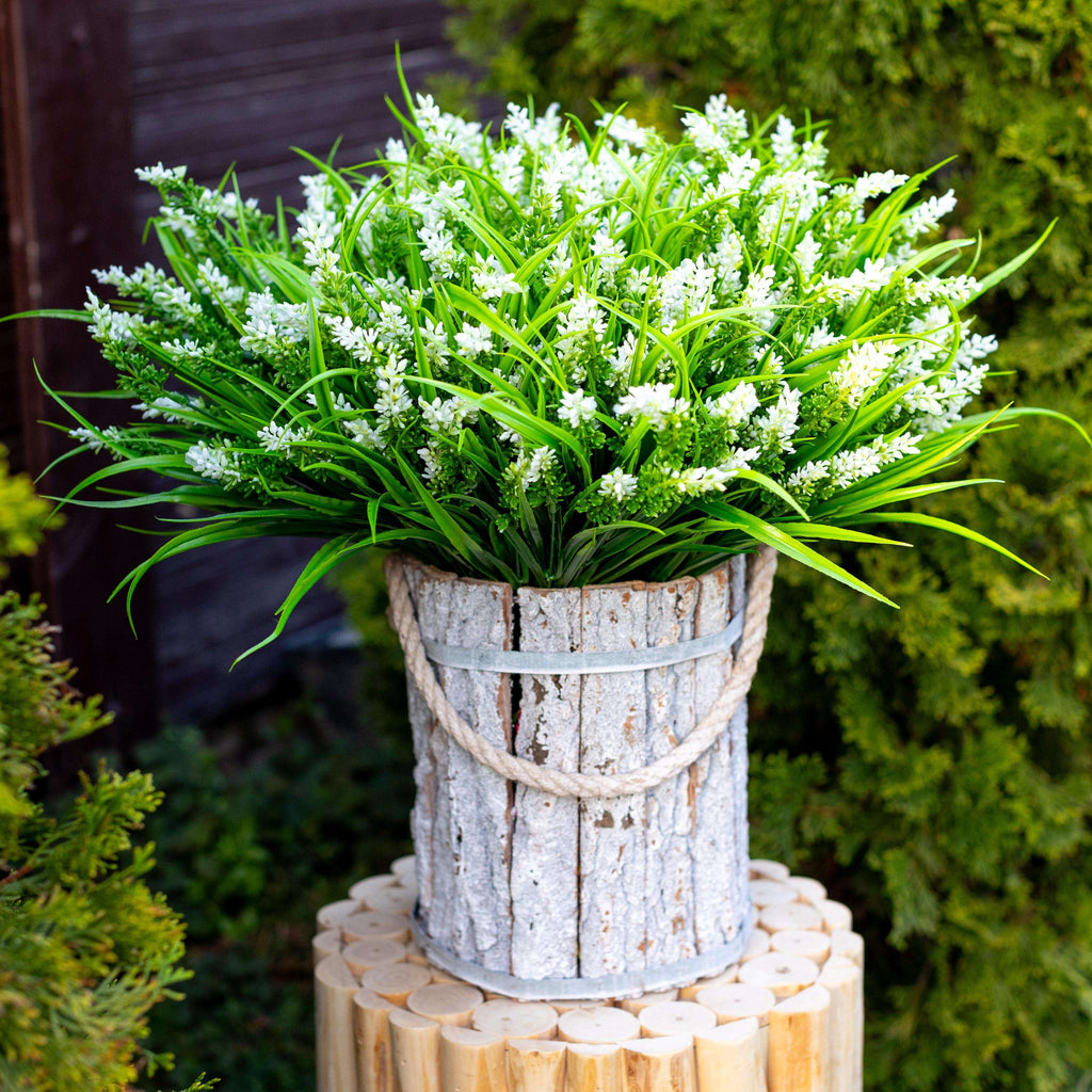 UV Resistant White Artificial Lavender: Outdoor Faux Shrubs, Wedding Decor