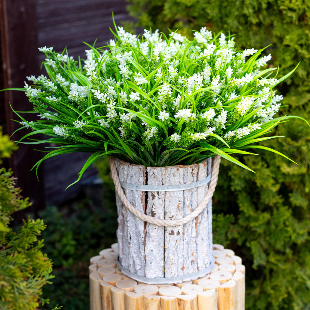 UV Resistant White Artificial Lavender: Outdoor Faux Shrubs, Wedding Decor