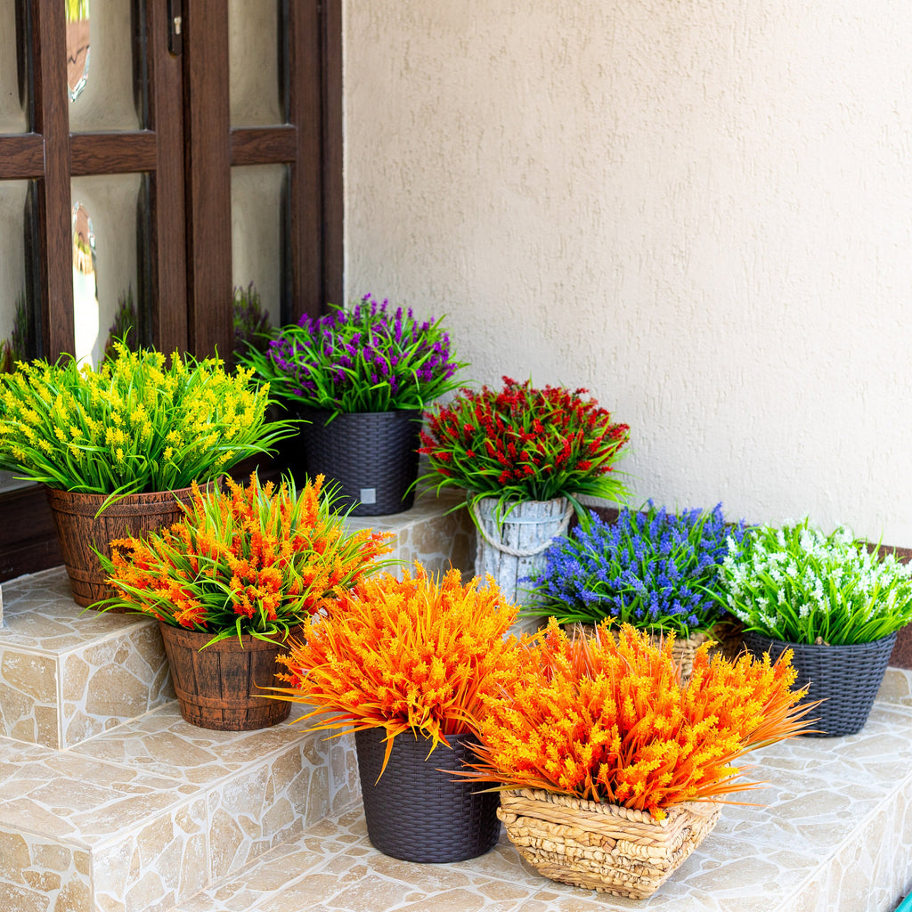 Red Artificial Lavender Flowers: UV Resistant Outdoor Faux Shrubs