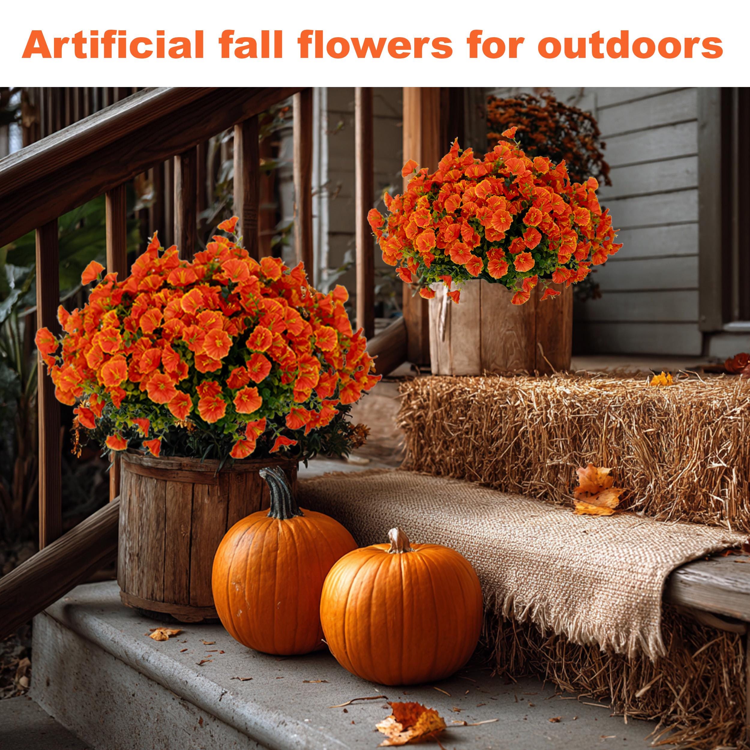 Artificial Mums Flowers: UV Resistant Outdoor Fall Decor - Orange Yellow