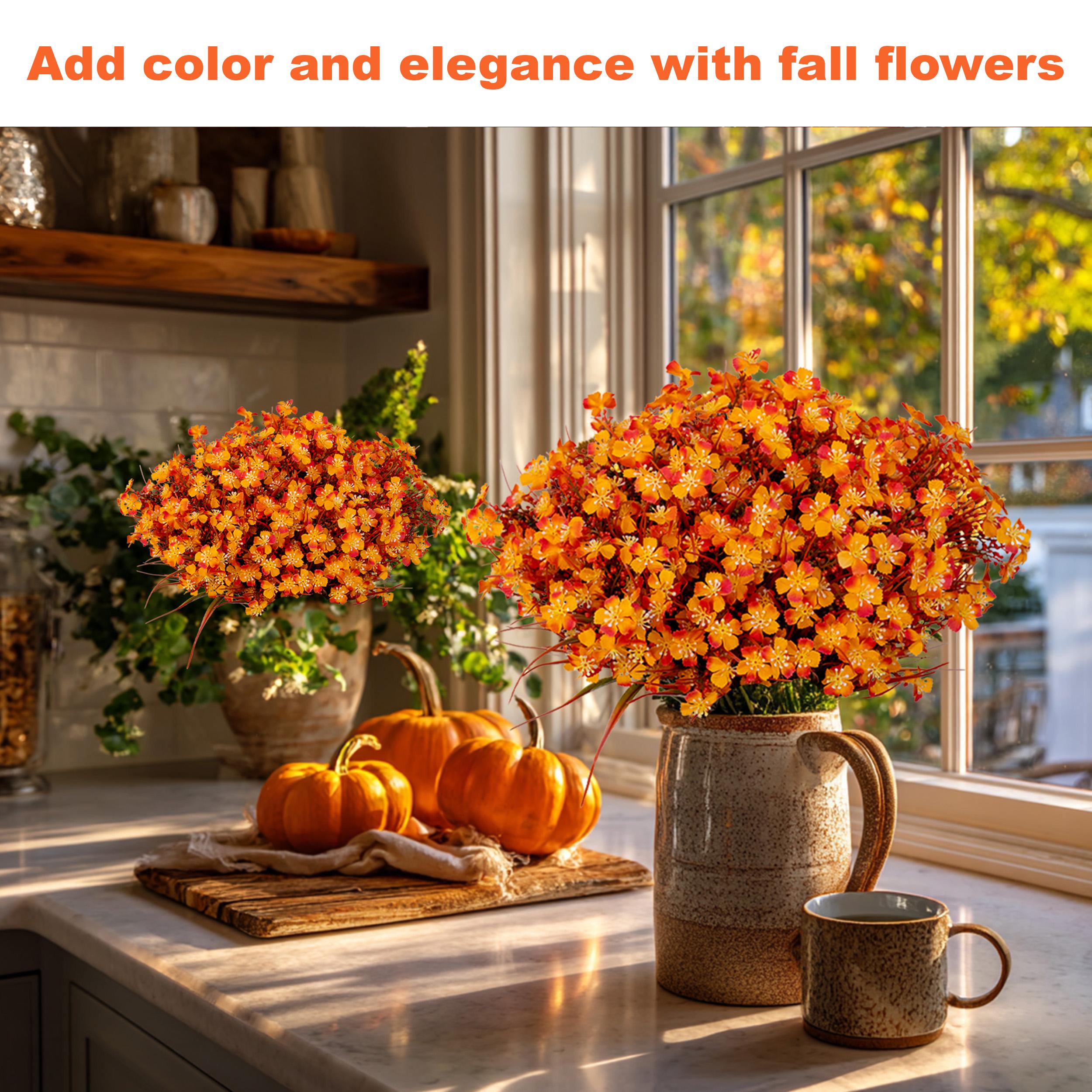 Artificial Mums Flowers: UV Resistant Outdoor Fall Decor - Orange & Green