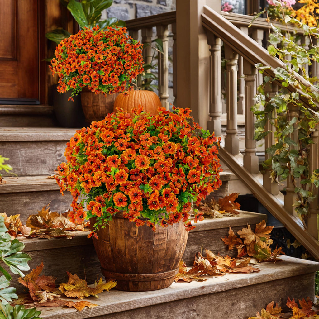 Artificial Mums Flowers: UV Resistant Outdoor Fall Decor - 16 Bundles