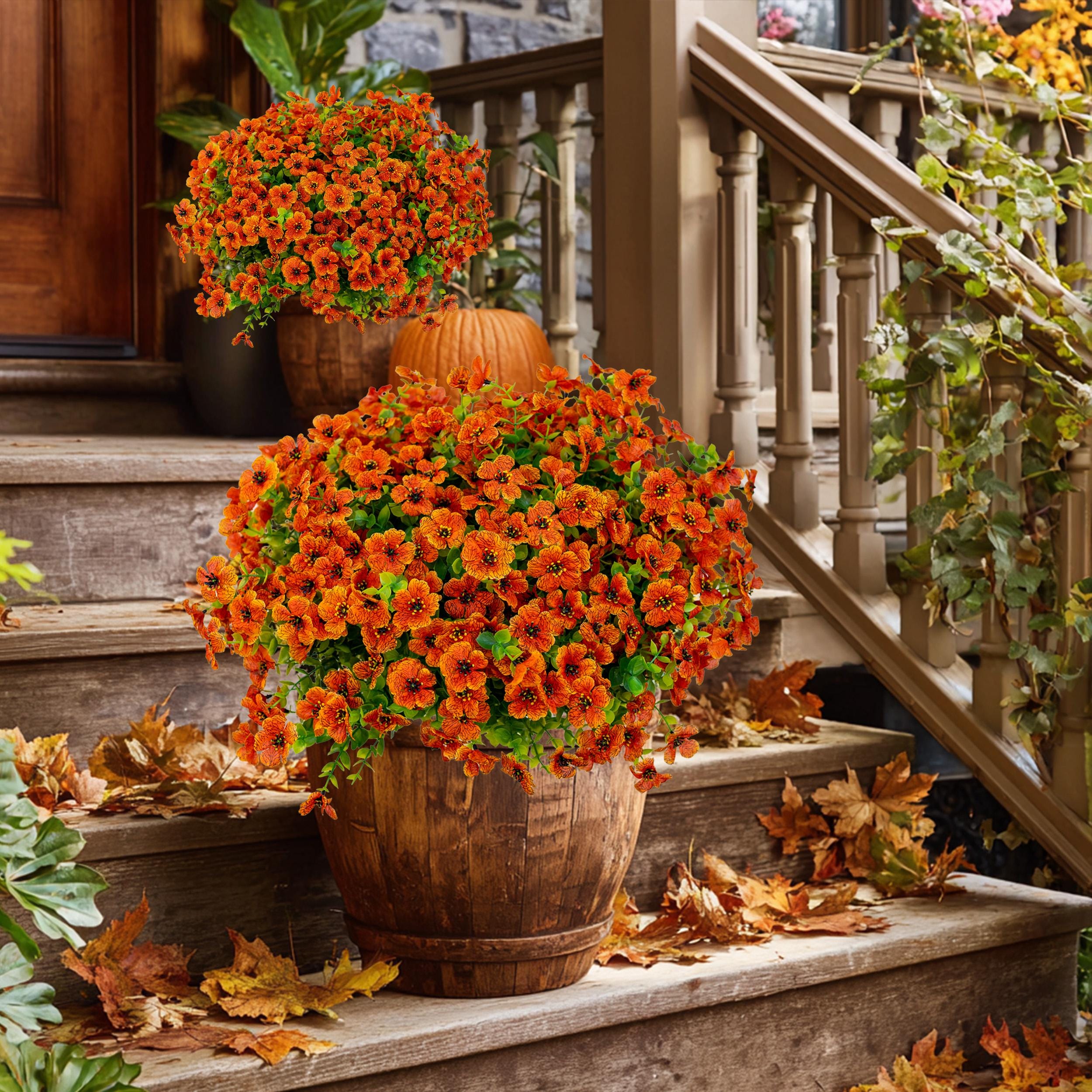 Artificial Mums Flowers: UV Resistant Outdoor Fall Decor - 16 Bundles