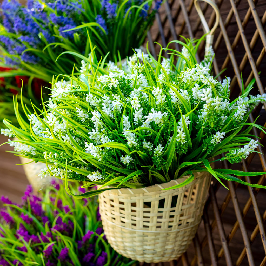 UV Resistant White Artificial Lavender: Outdoor Faux Shrubs, Wedding Decor
