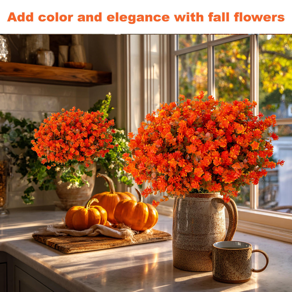 UV Resistant Artificial Mums: Orange & Green Outdoor Fake Flowers