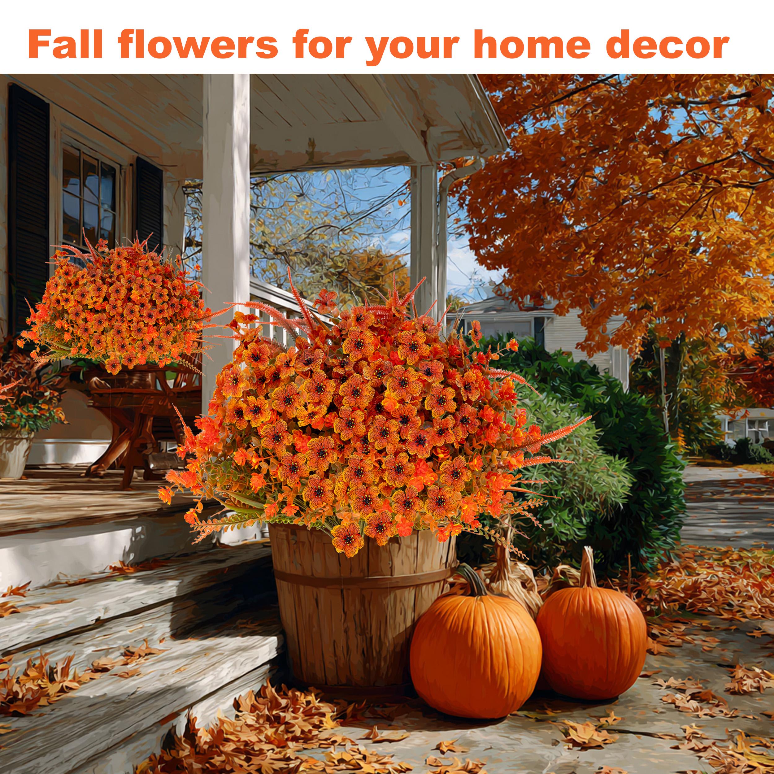 Artificial Mums Flowers: UV Resistant Outdoor Fall Decor - Orange & Green