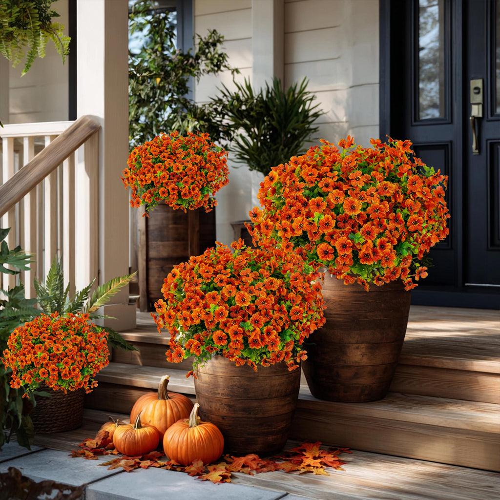 Artificial Mums Flowers: UV Resistant Outdoor Fall Decor - 16 Bundles