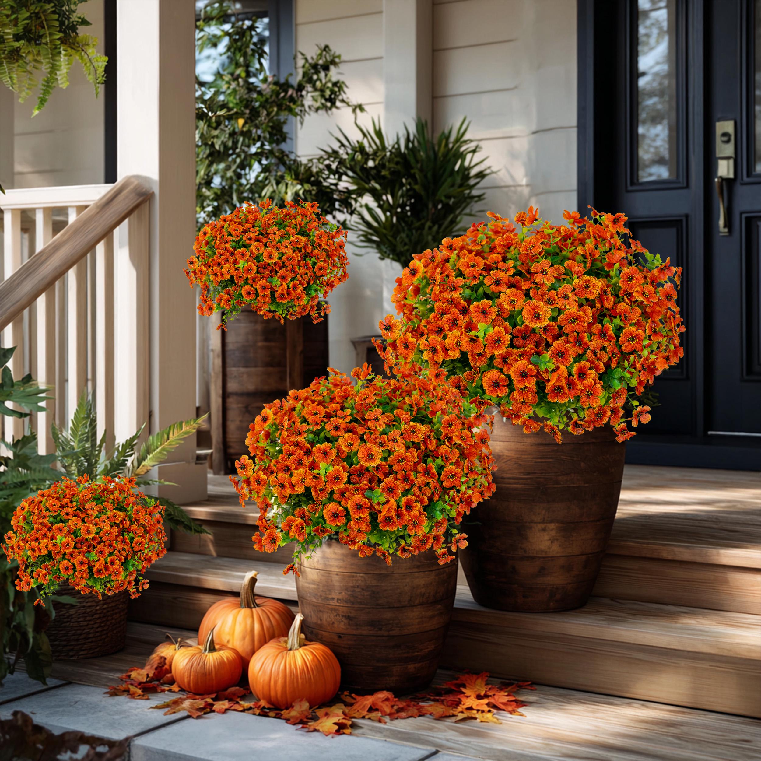 Artificial Mums Flowers: UV Resistant Outdoor Fall Decor - 16 Bundles
