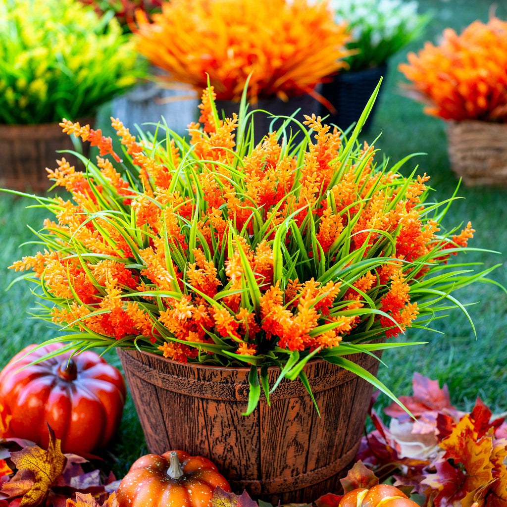 UV Resistant Red Orange Artificial Lavender: Outdoor Fake Flowers
