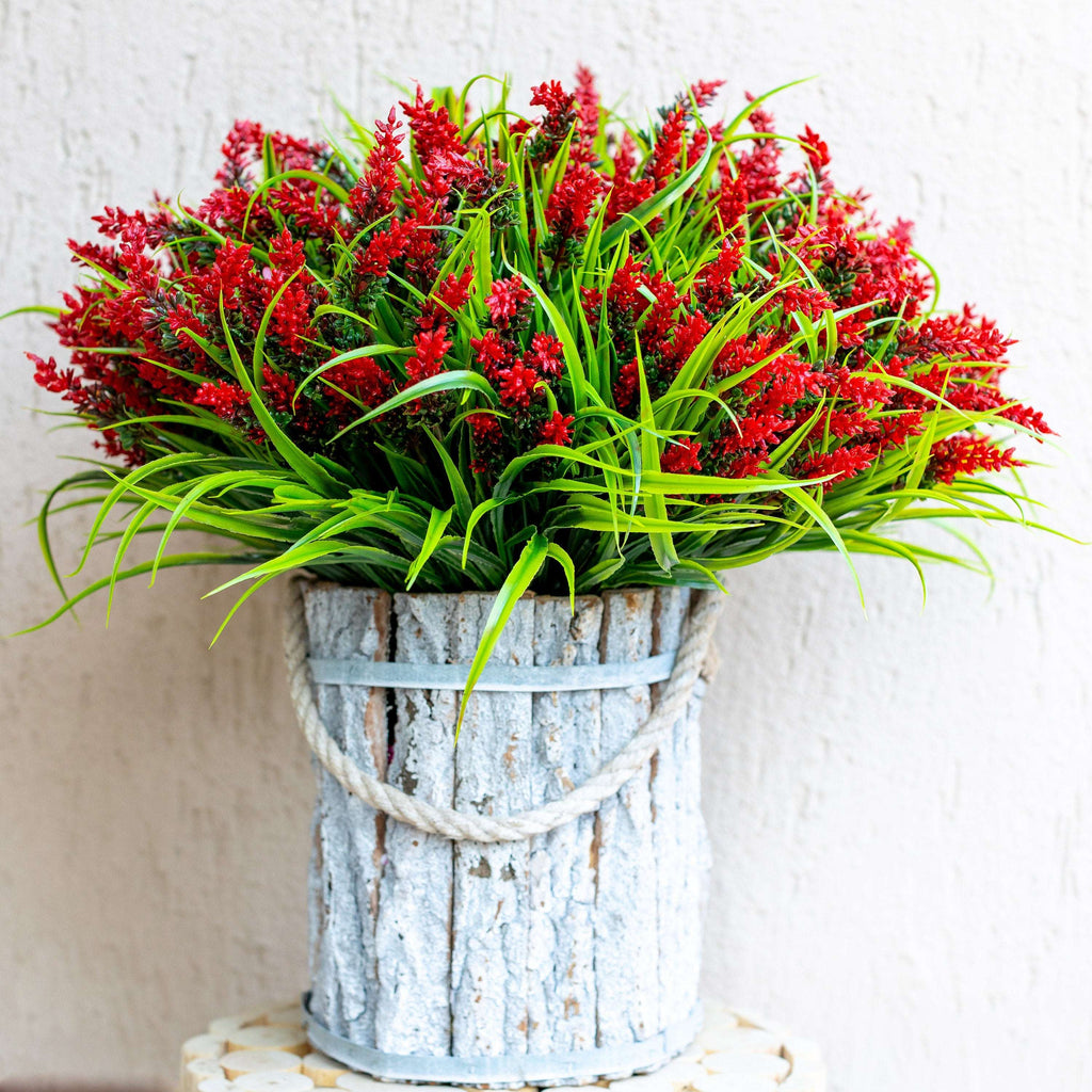 Red Artificial Lavender Flowers: UV Resistant Outdoor Faux Shrubs