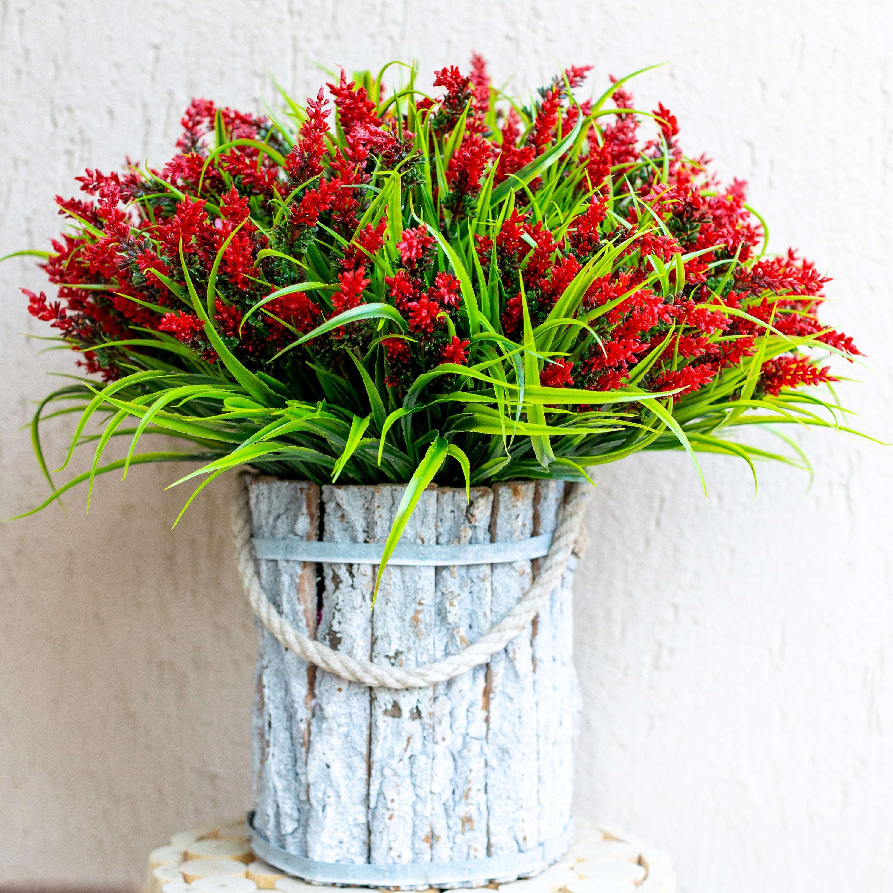 Red Artificial Lavender Flowers: UV Resistant Outdoor Faux Shrubs