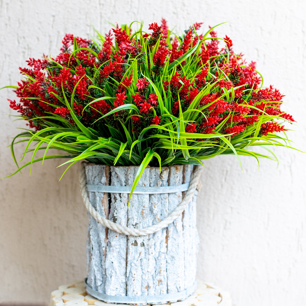 Red Artificial Lavender Flowers: UV Resistant Outdoor Faux Shrubs