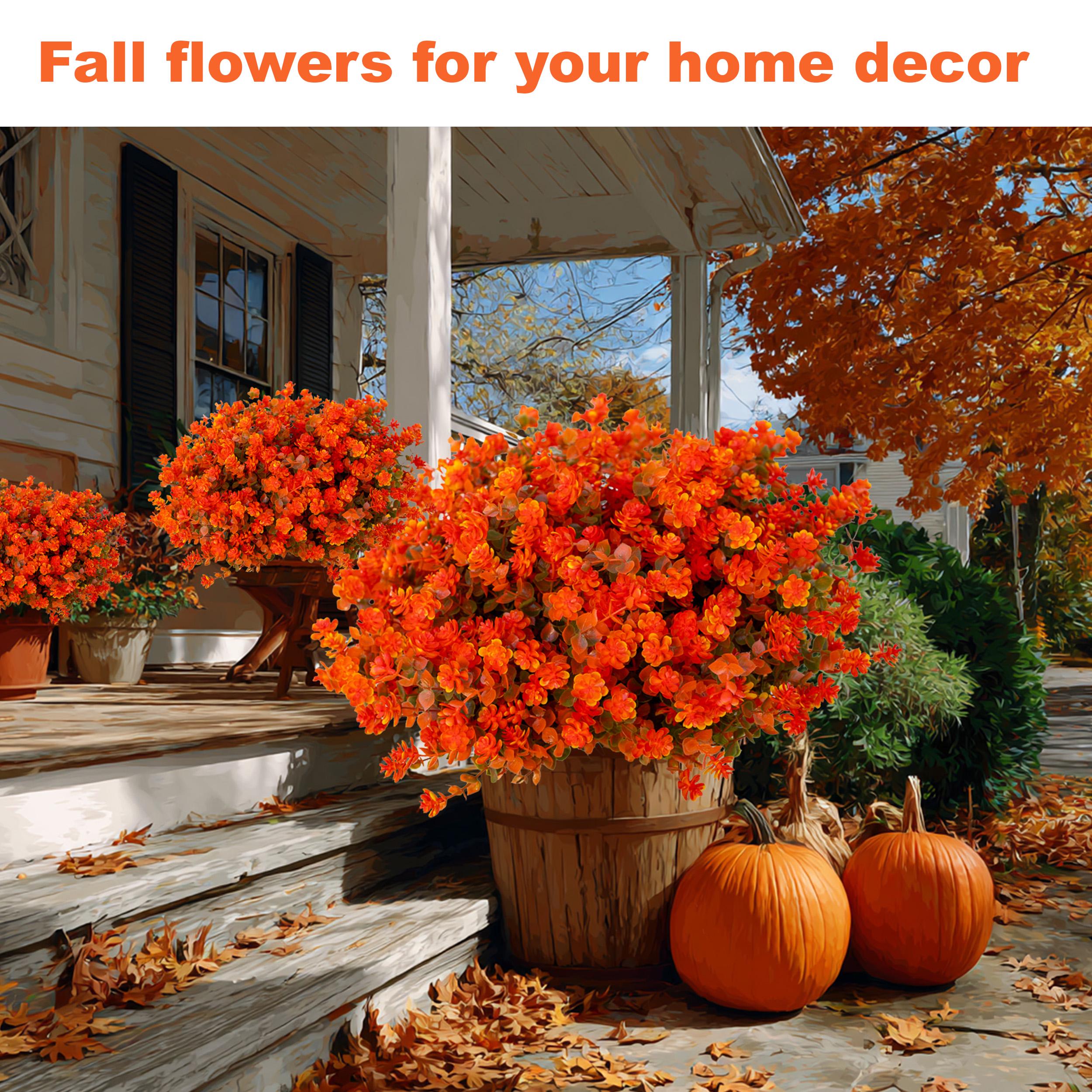 UV Resistant Artificial Mums: Orange & Green Outdoor Fake Flowers