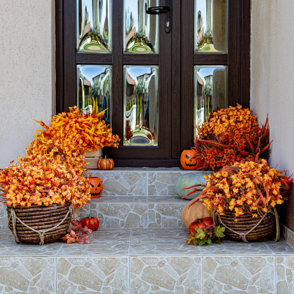 Artificial Mums Flowers: 16 Bundles Orange Yellow Fall Decor