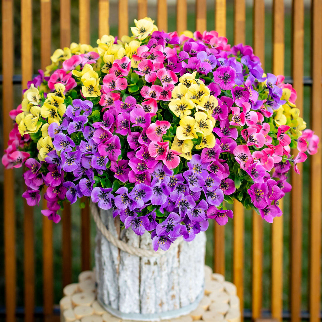Artificial Pansies Flowers: UV Resistant Outdoor Home Decor
