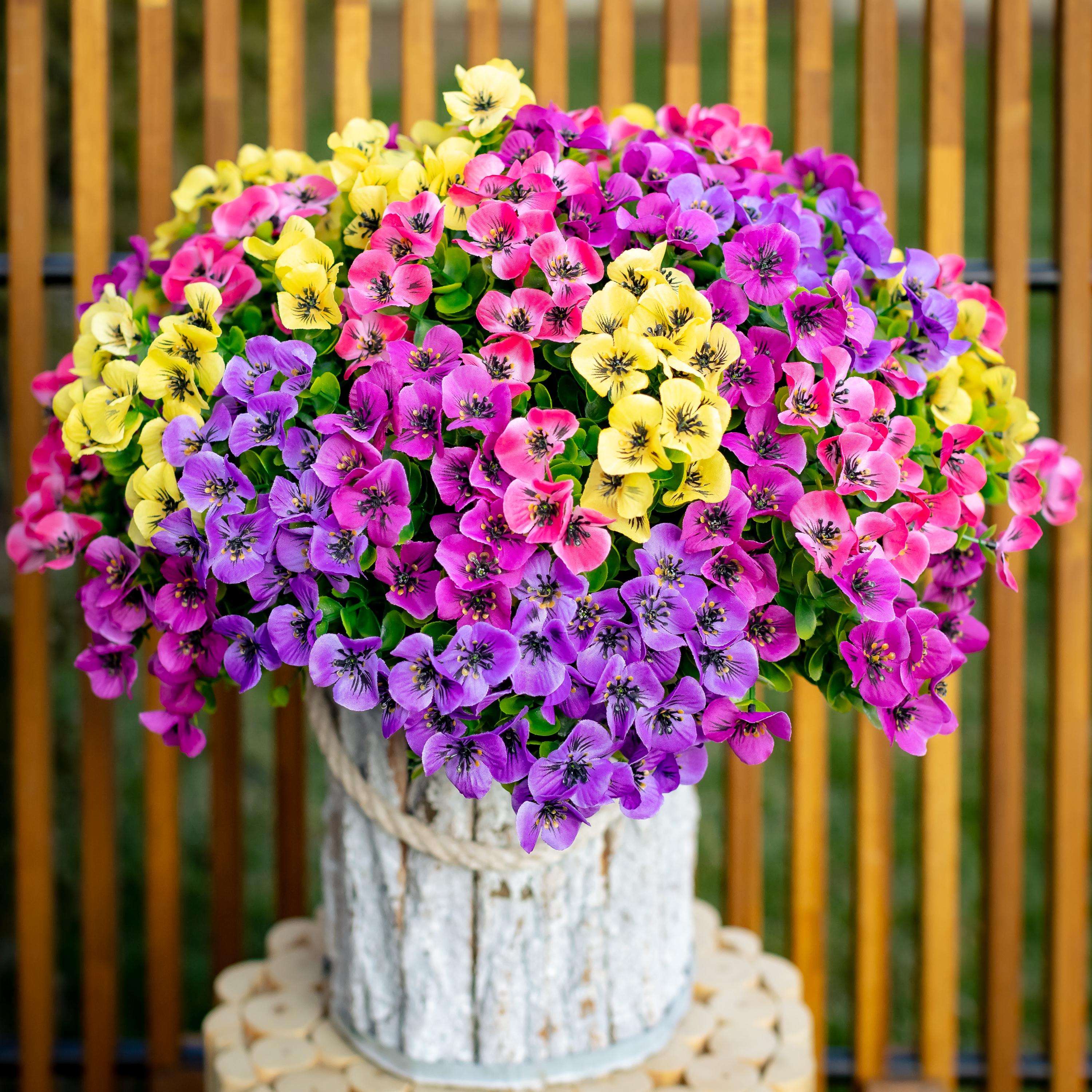 Artificial Pansies Flowers: UV Resistant Outdoor Home Decor