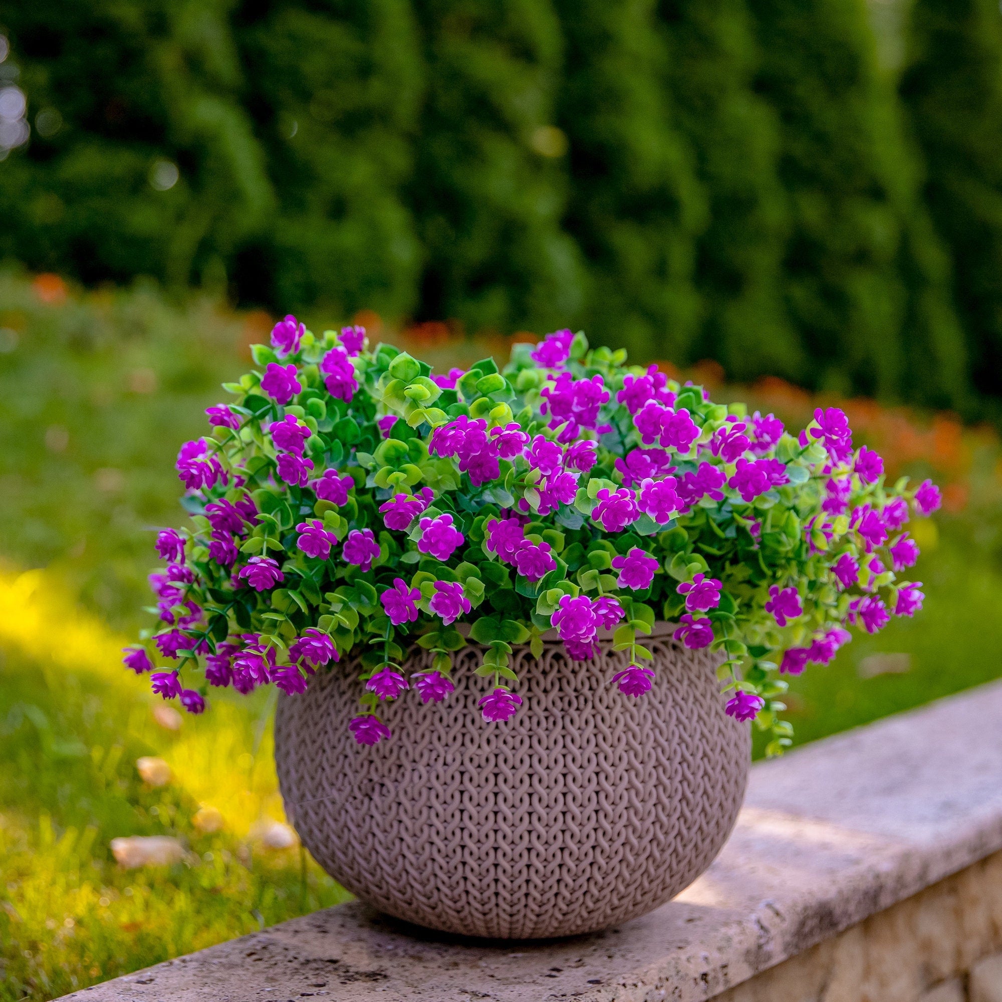 UV Resistant Magenta Artificial Flowers: Outdoor Greenery Shrubs