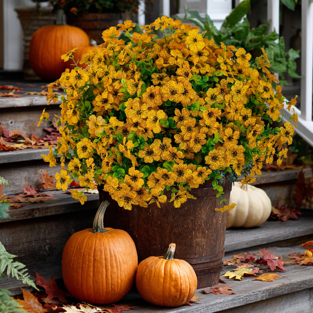 UV Resistant Artificial Yellow Mums: Outdoor Fake Flowers
