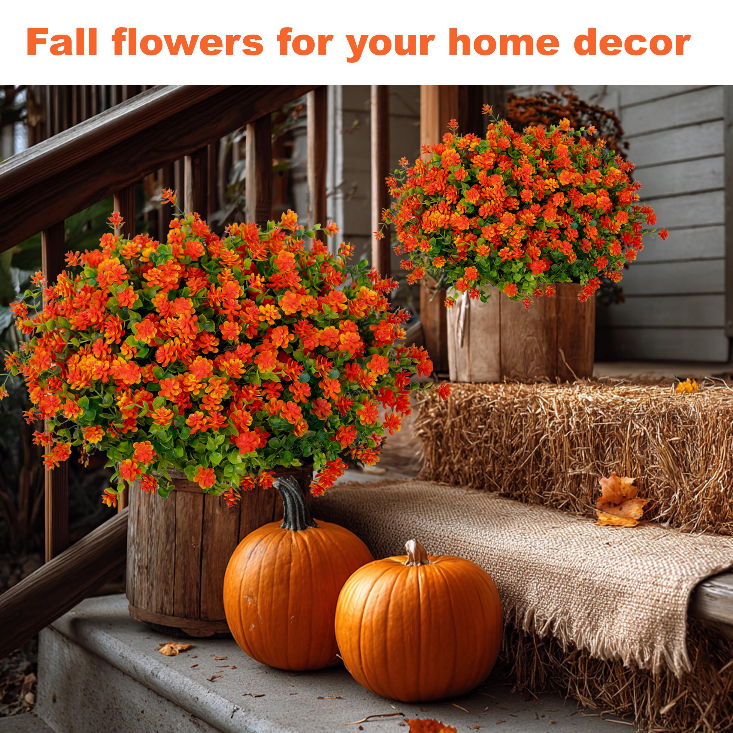 Artificial Mums Flowers: UV Resistant Orange Faux Shrubs