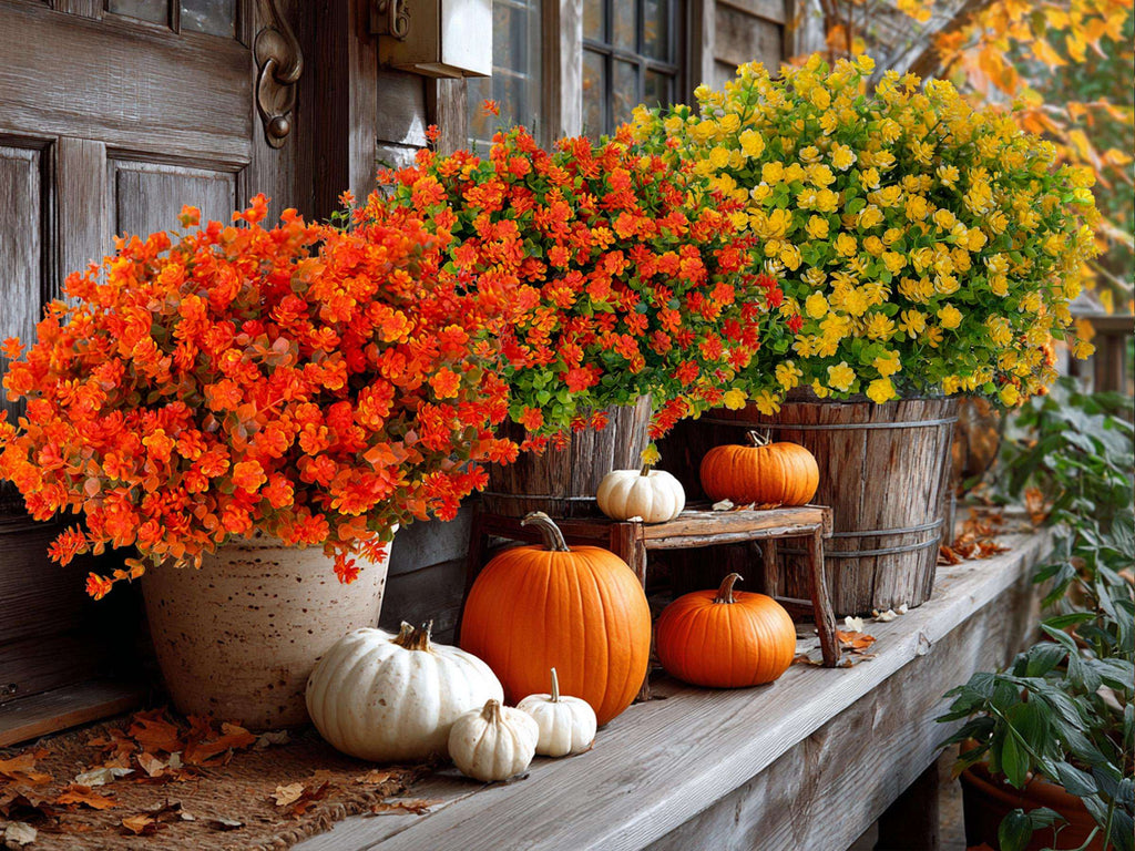Yellow Artificial Flowers: UV Resistant Outdoor Faux Shrubs - 24 Bundles