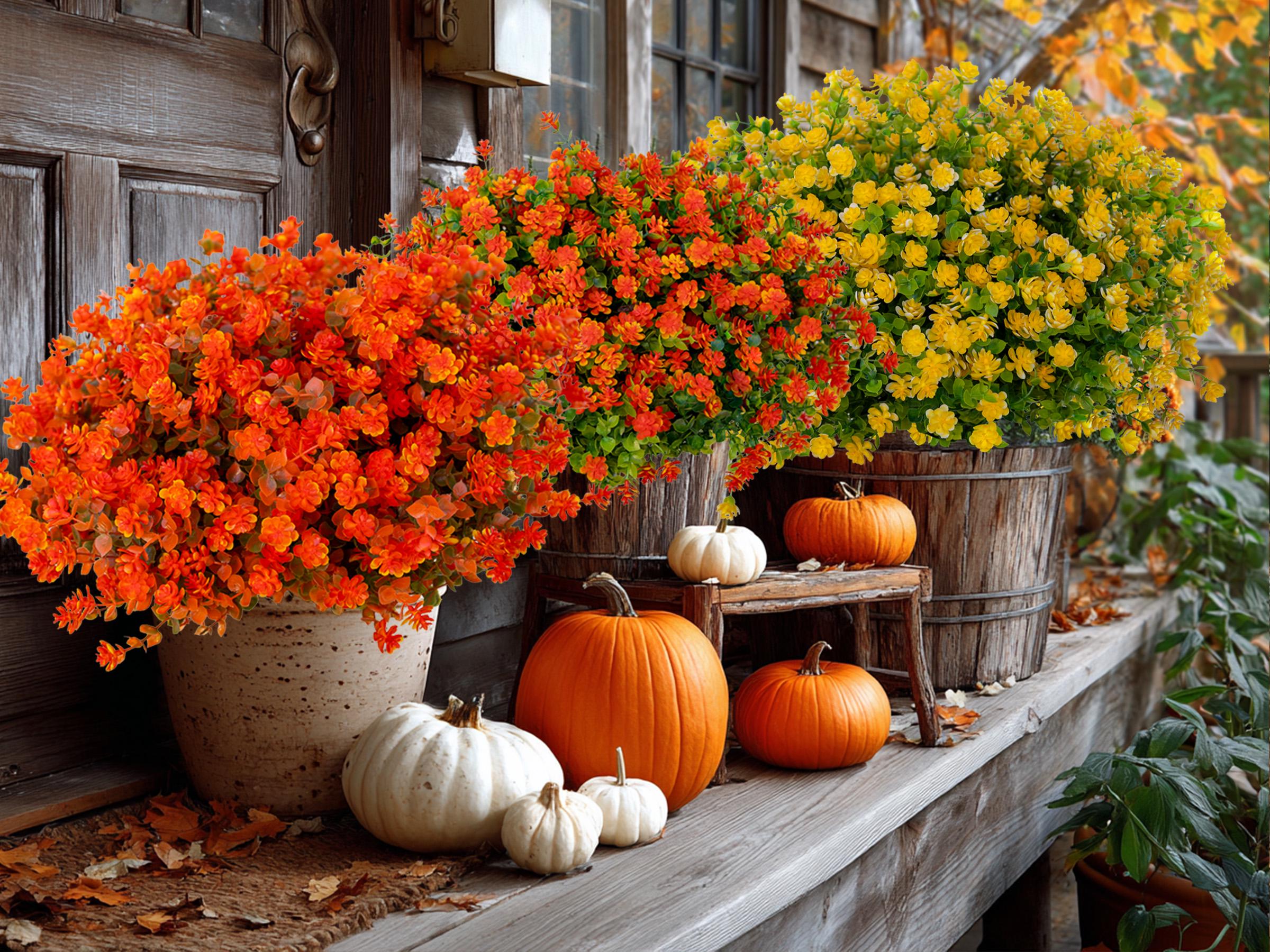 Yellow Artificial Flowers: UV Resistant Outdoor Faux Shrubs - 24 Bundles