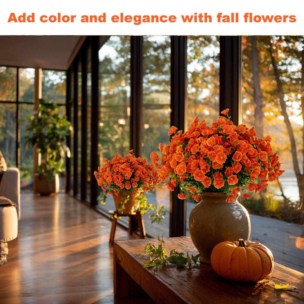 Artificial Mums Flowers: UV Resistant Outdoor Fall Decor - Orange Yellow