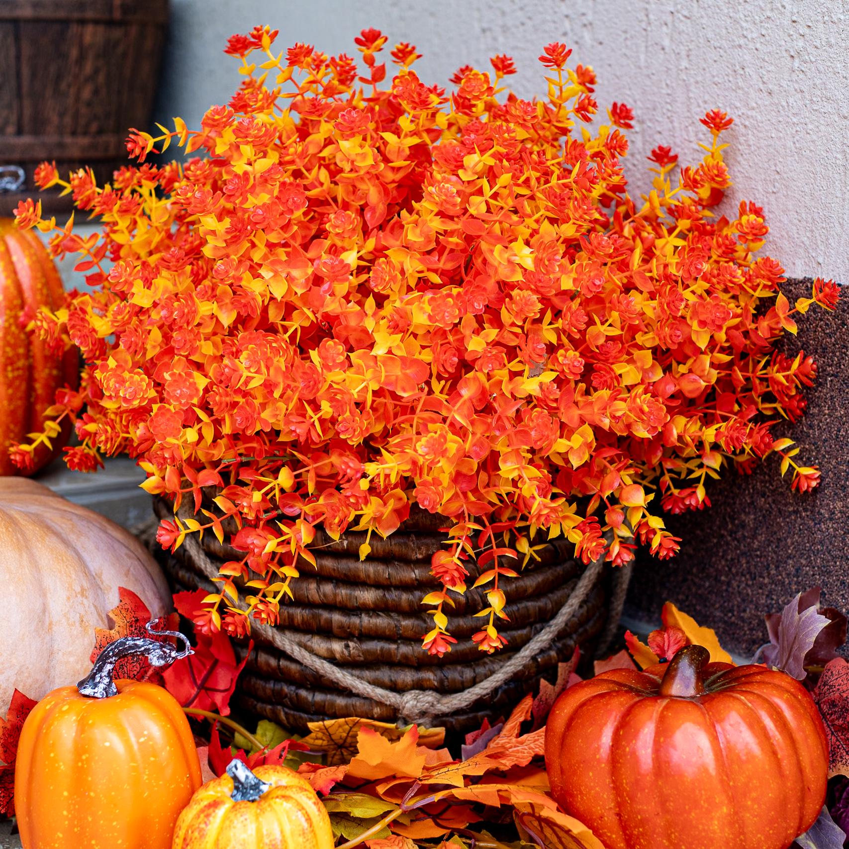 Artificial Mums Flowers: UV Resistant Orange & Yellow Outdoor Plants
