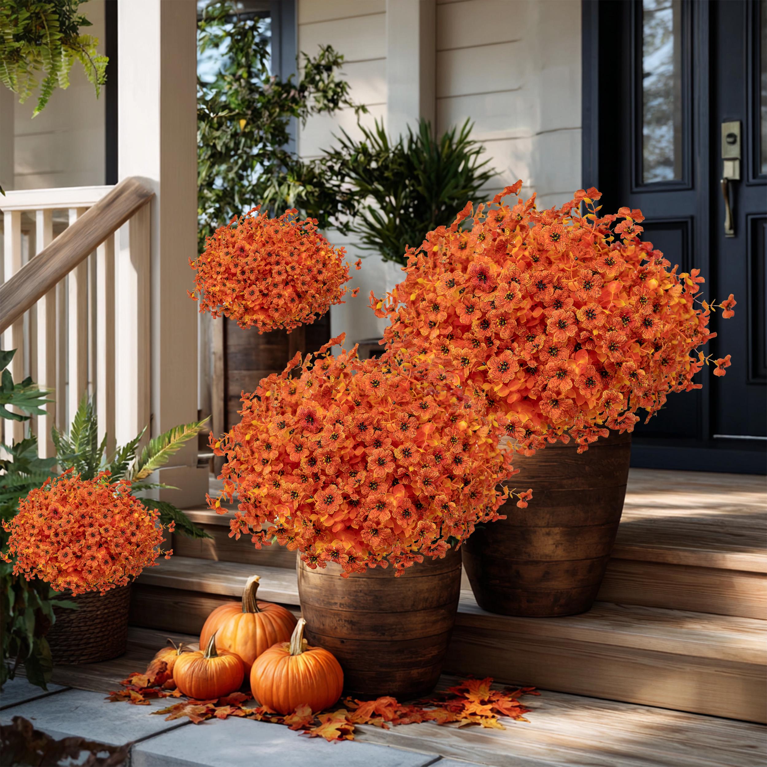 Artificial Mums Flowers: UV Resistant Orange & Yellow Fall Decor