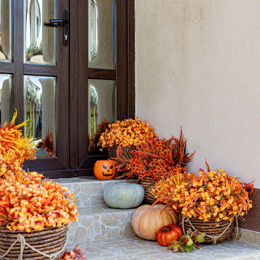 Artificial Mums Flowers: Orange & Yellow Fall Decor