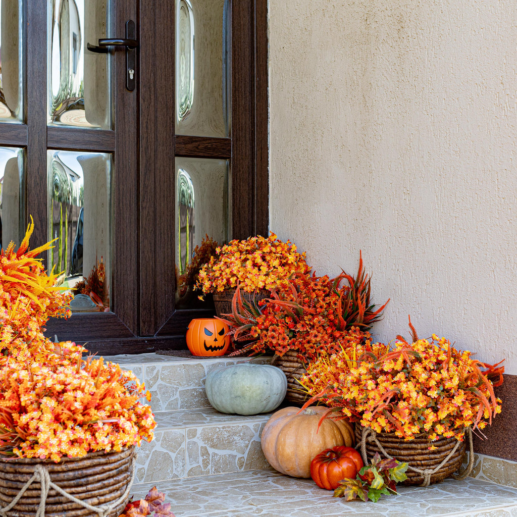 Artificial Mums Flowers: Orange & Yellow Fall Decor