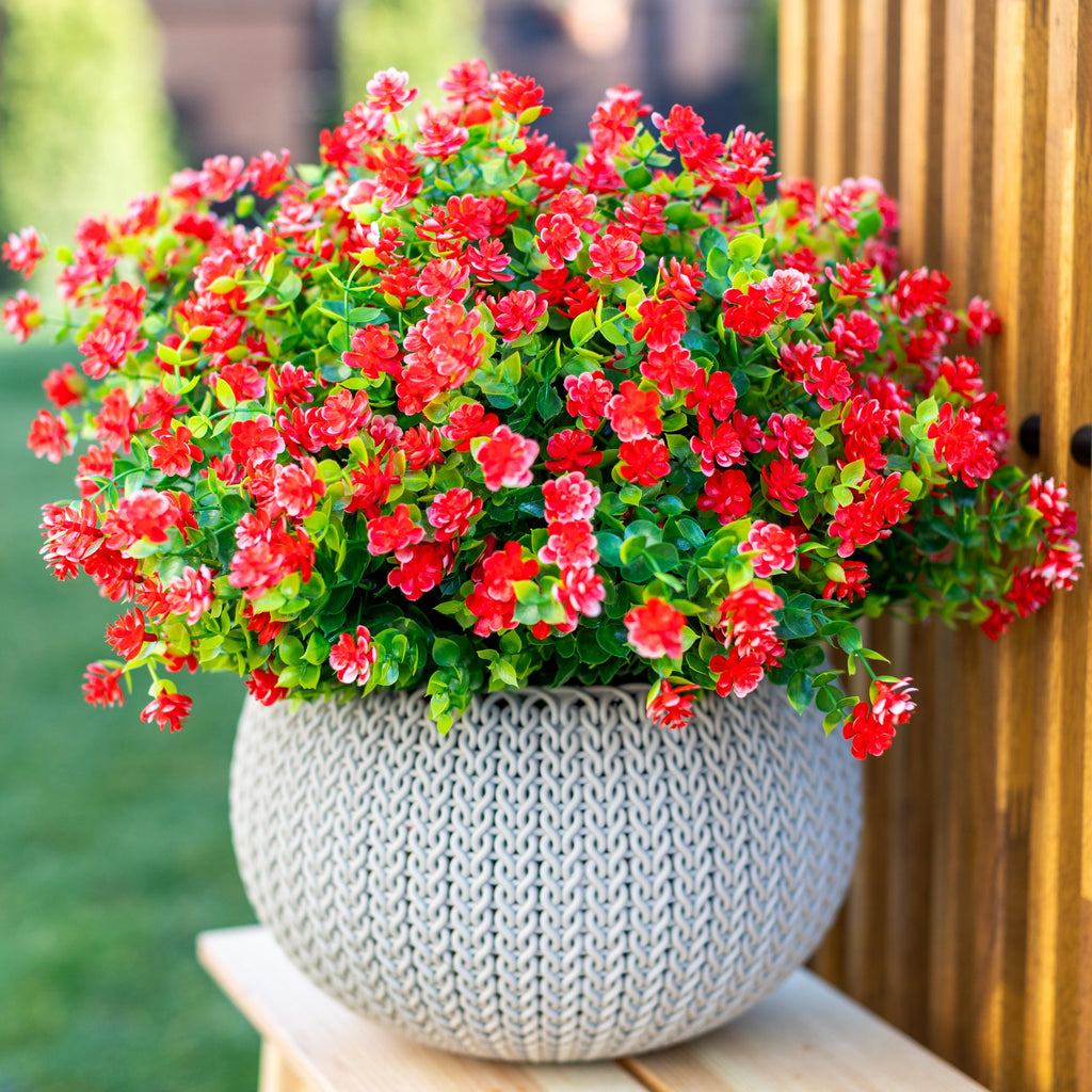 UV Resistant Red Artificial Flowers: Outdoor Faux Shrubs, No Fade - 24 Bundles