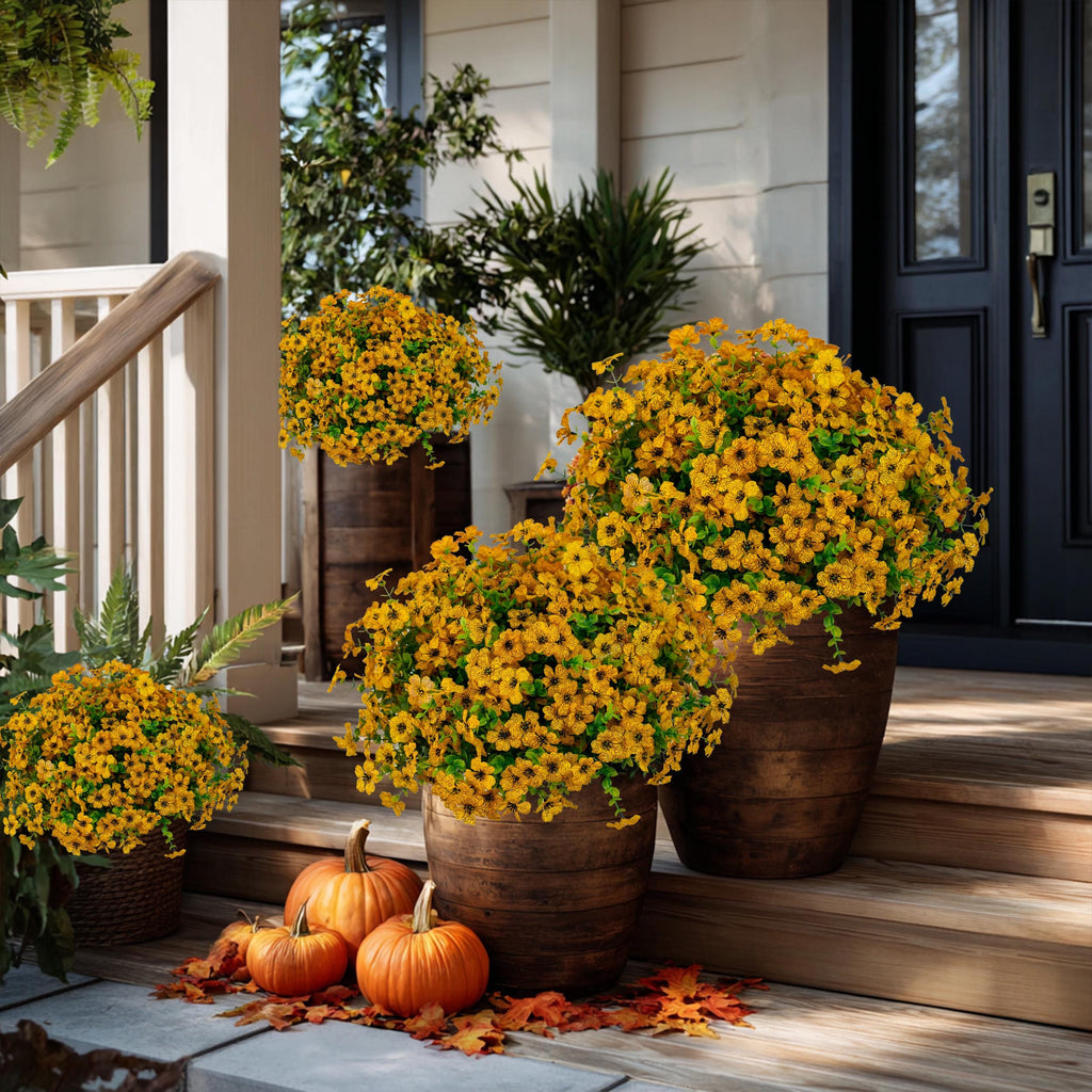UV Resistant Artificial Yellow Mums: Outdoor Fake Flowers