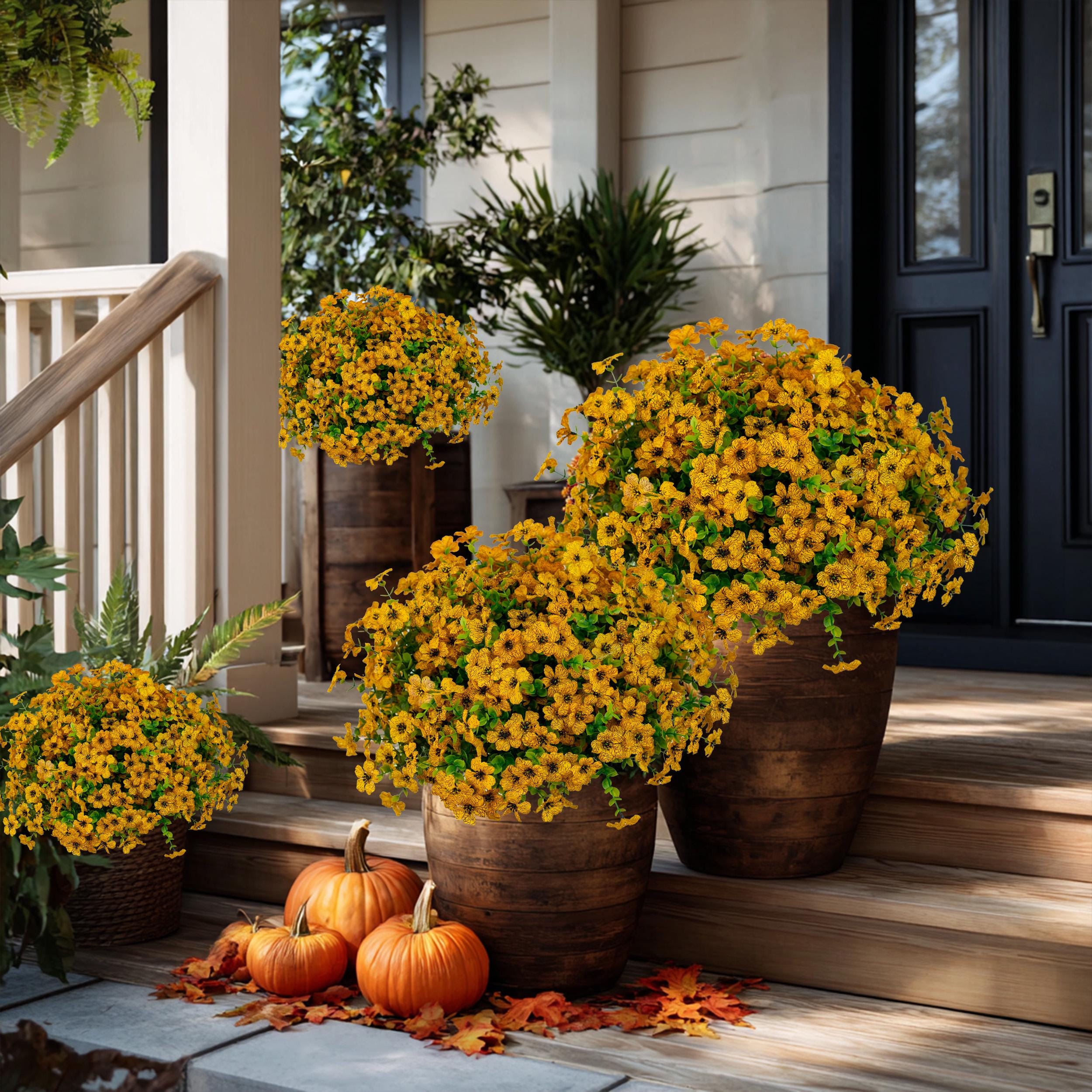 UV Resistant Artificial Yellow Mums: Outdoor Fake Flowers