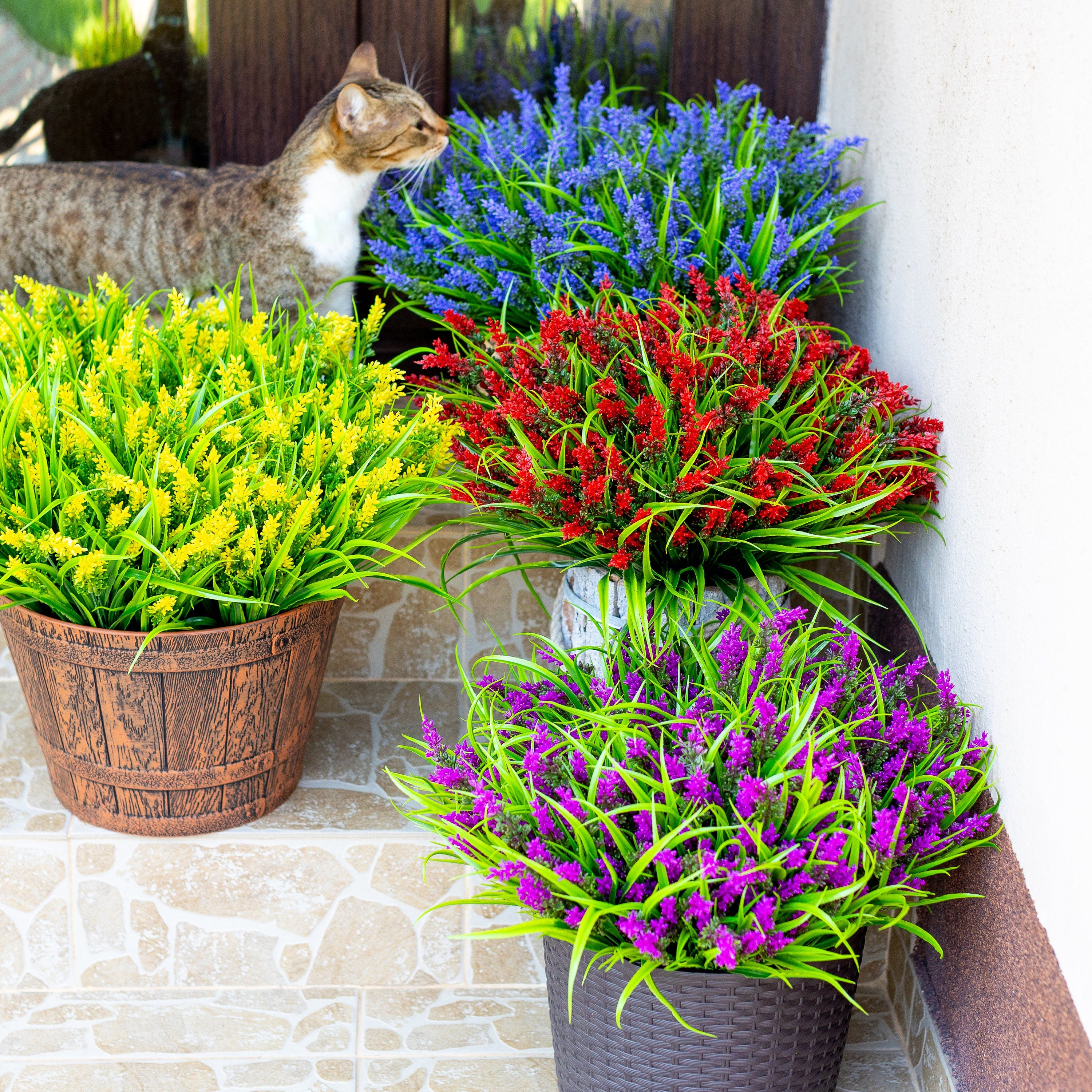 Artificial Lavender Flowers: UV Resistant Magenta Faux Shrubs - 20 Bundles