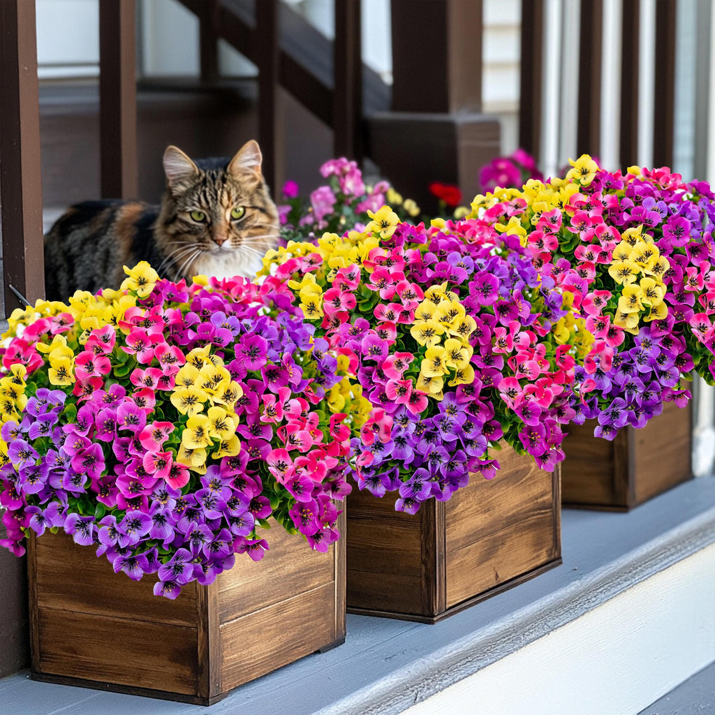 Artificial Pansies Flowers: UV Resistant Outdoor Home Decor