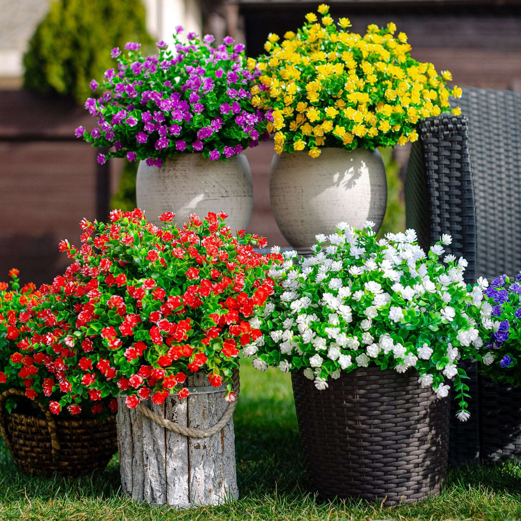 Yellow Artificial Flowers: UV Resistant Outdoor Faux Shrubs - 24 Bundles