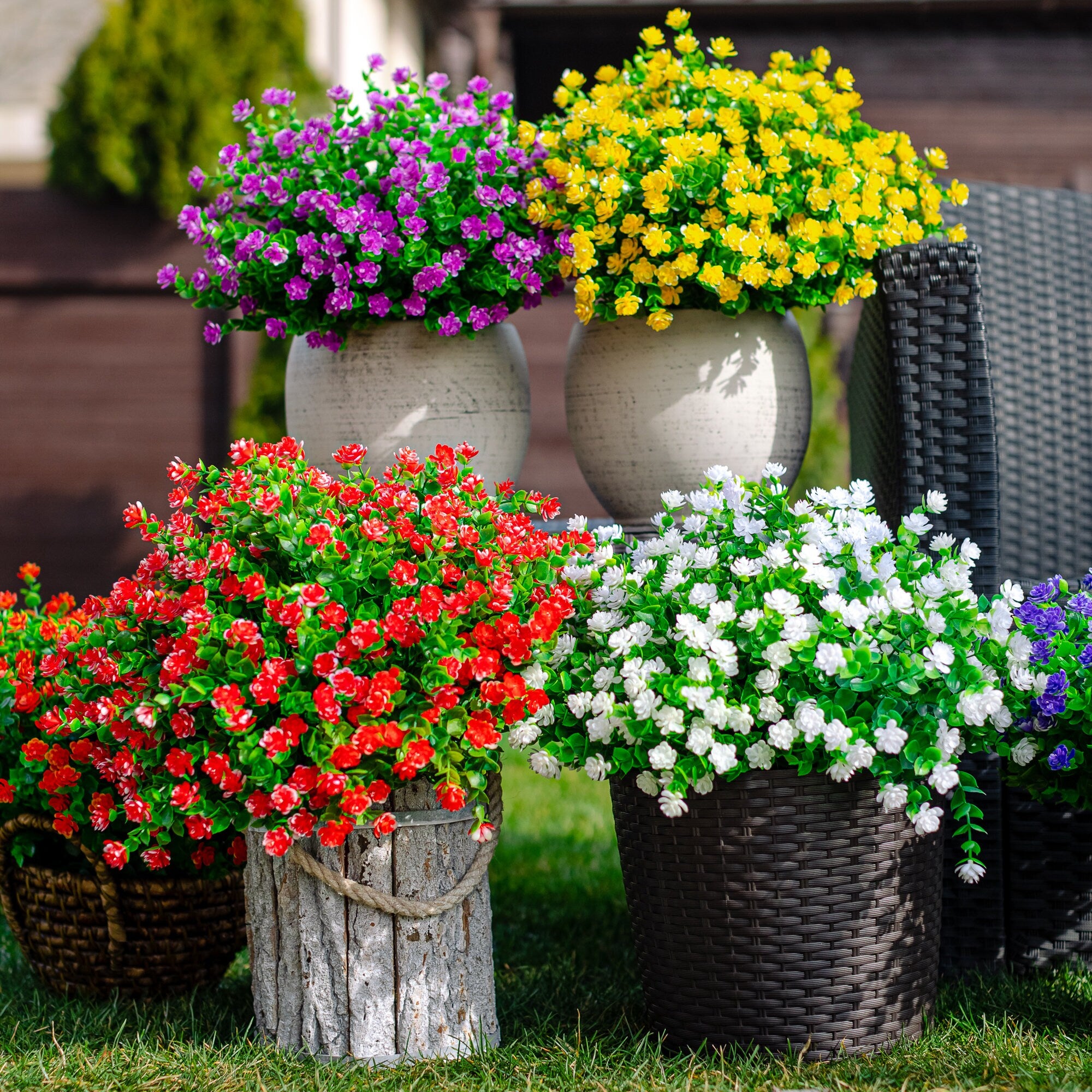 Yellow Artificial Flowers: UV Resistant Outdoor Faux Shrubs - 24 Bundles