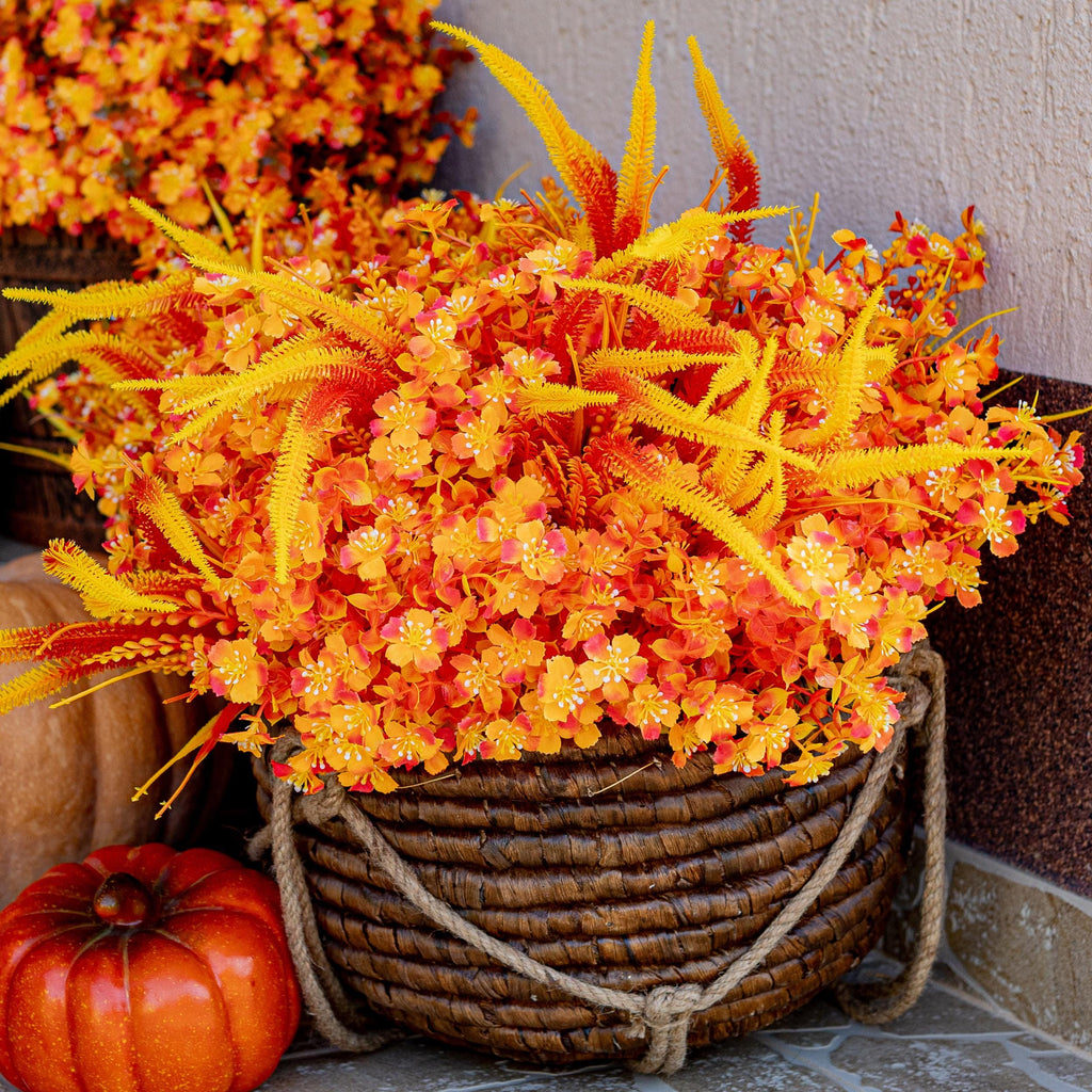 Artificial Mums Flowers: 16 Bundles Orange Yellow Fall Decor