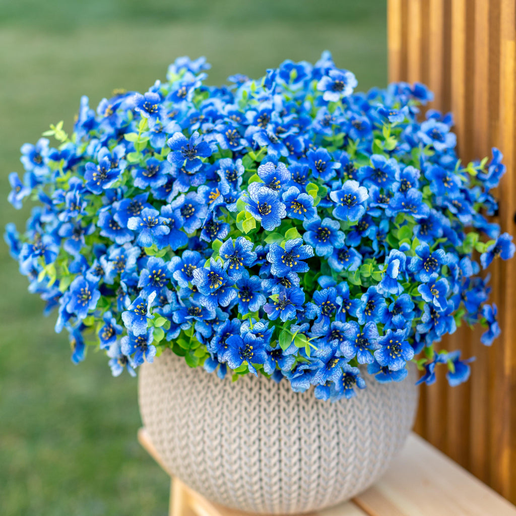 UV Resistant Blue Artificial Flowers: Outdoor Faux Shrubs