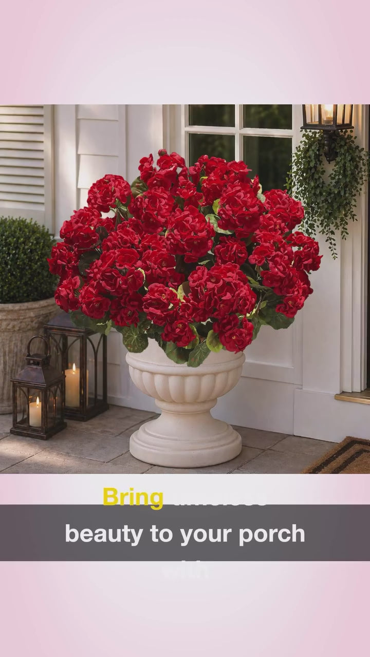 UV Resistant Artificial Geraniums for Outdoors, 8 Bundles Red Faux Flowers